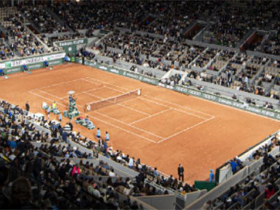 View of Court Philippe-Chartier at night during an evening Roland Garros session