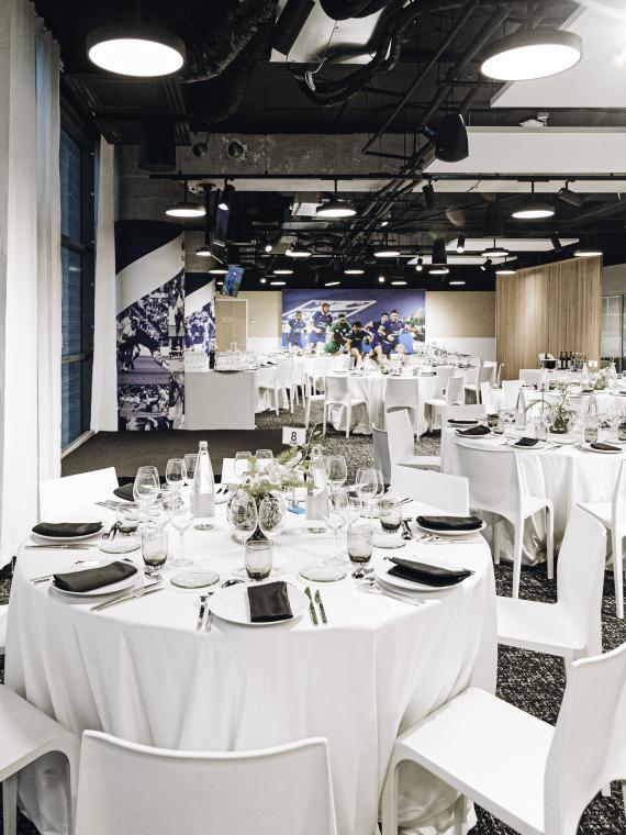 The hospitality area Village Officiel at the Stade de France and the view on a table for lunch or dinner