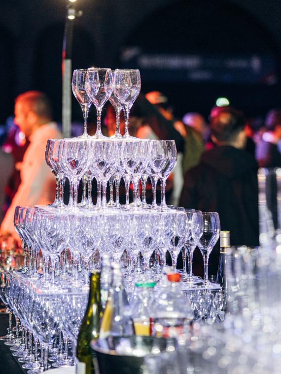 Drinks buffet with glass in the lounge area