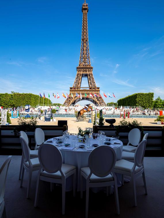 Longines Paris Eiffel Jumping hospitality area with cocktail and food offer.