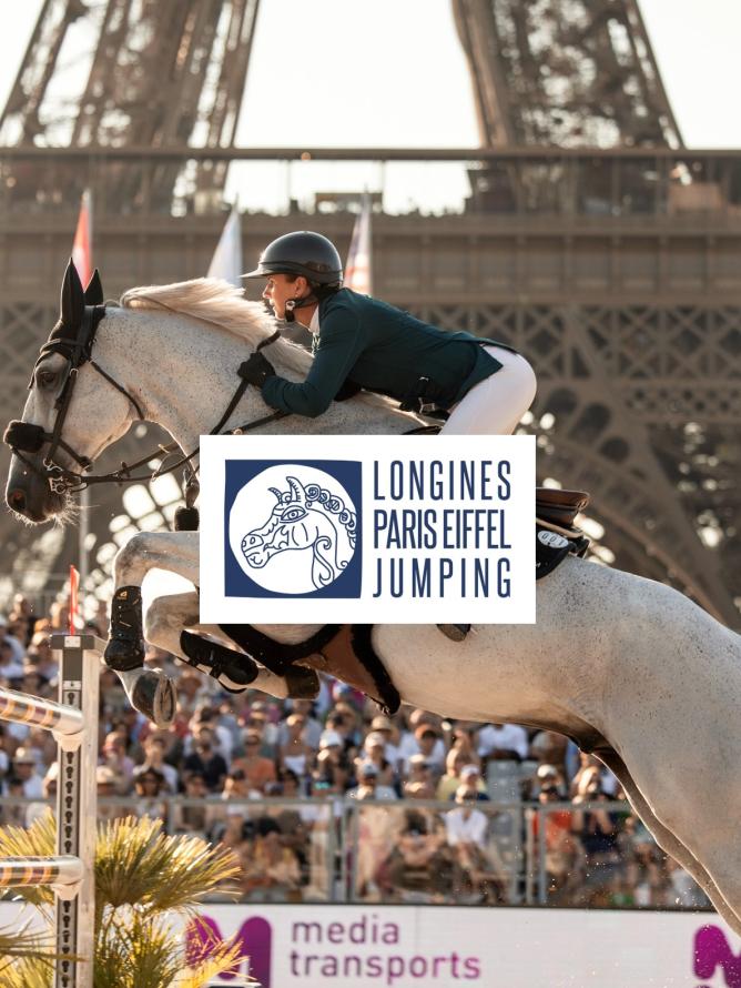 LONGINES PARIS EIFFEL JUMPING Female rider jumping the obstacle.