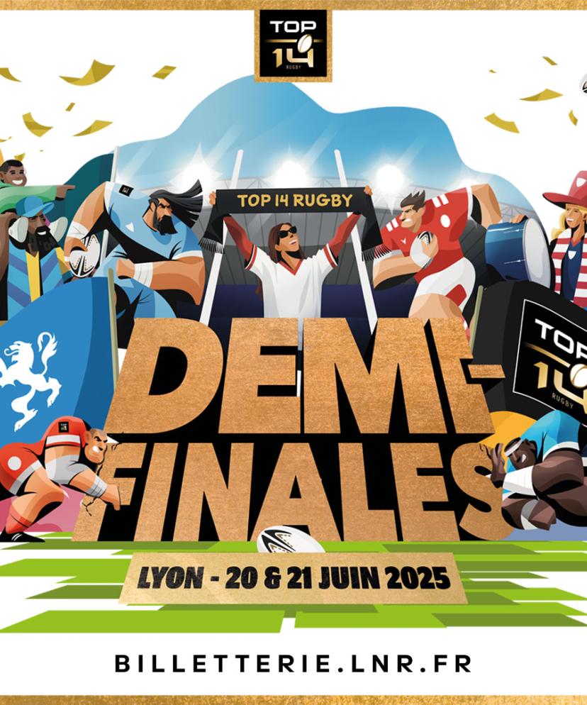 Official poster for the TOP 14 Rugby Semi-Finals, featuring hospitality ticket details